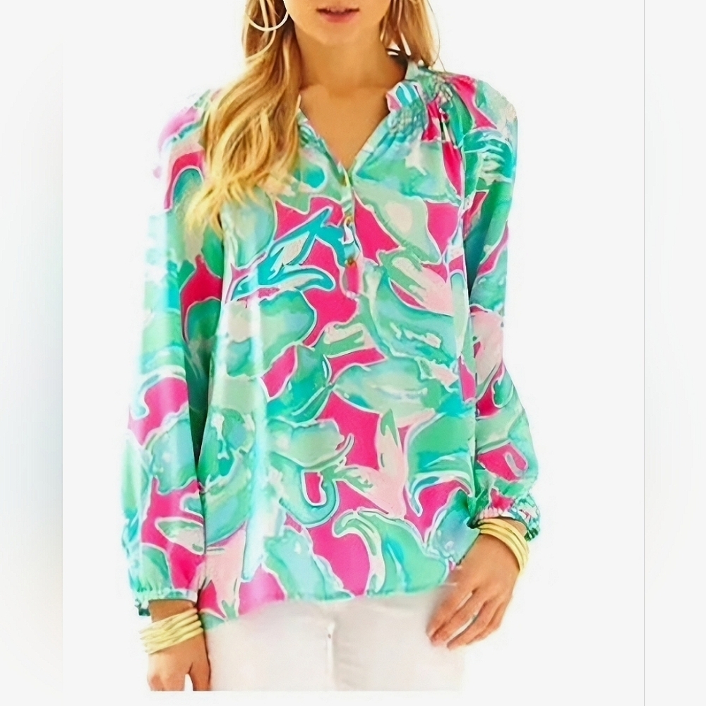LILLY PULITZER Elsa Silk Top Women's tropical pink sands. XS NWT
